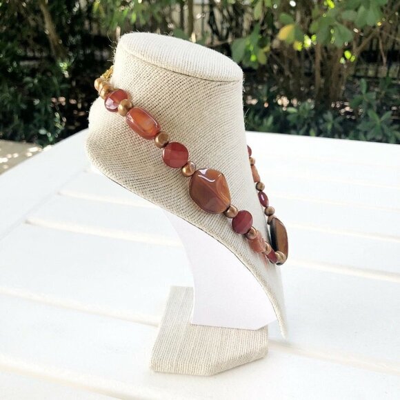NWT Genuine Carnelian, Agate, Czech Crystal & Pearl Beaded Necklace Orange - Picture 5 of 5